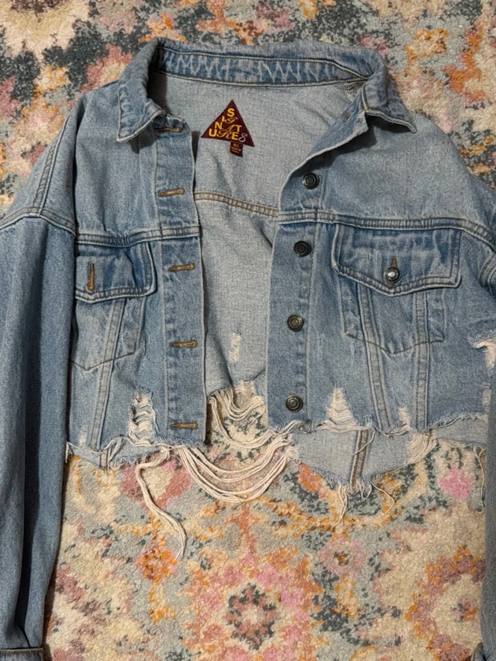 Signature8 Distressed Light Blue Cropped Denim Jacket